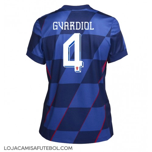 Camisa de Futebol Croácia Josko Gvardiol #4 Equipamento Secundário Mulheres Europeu 2024 Manga Curta